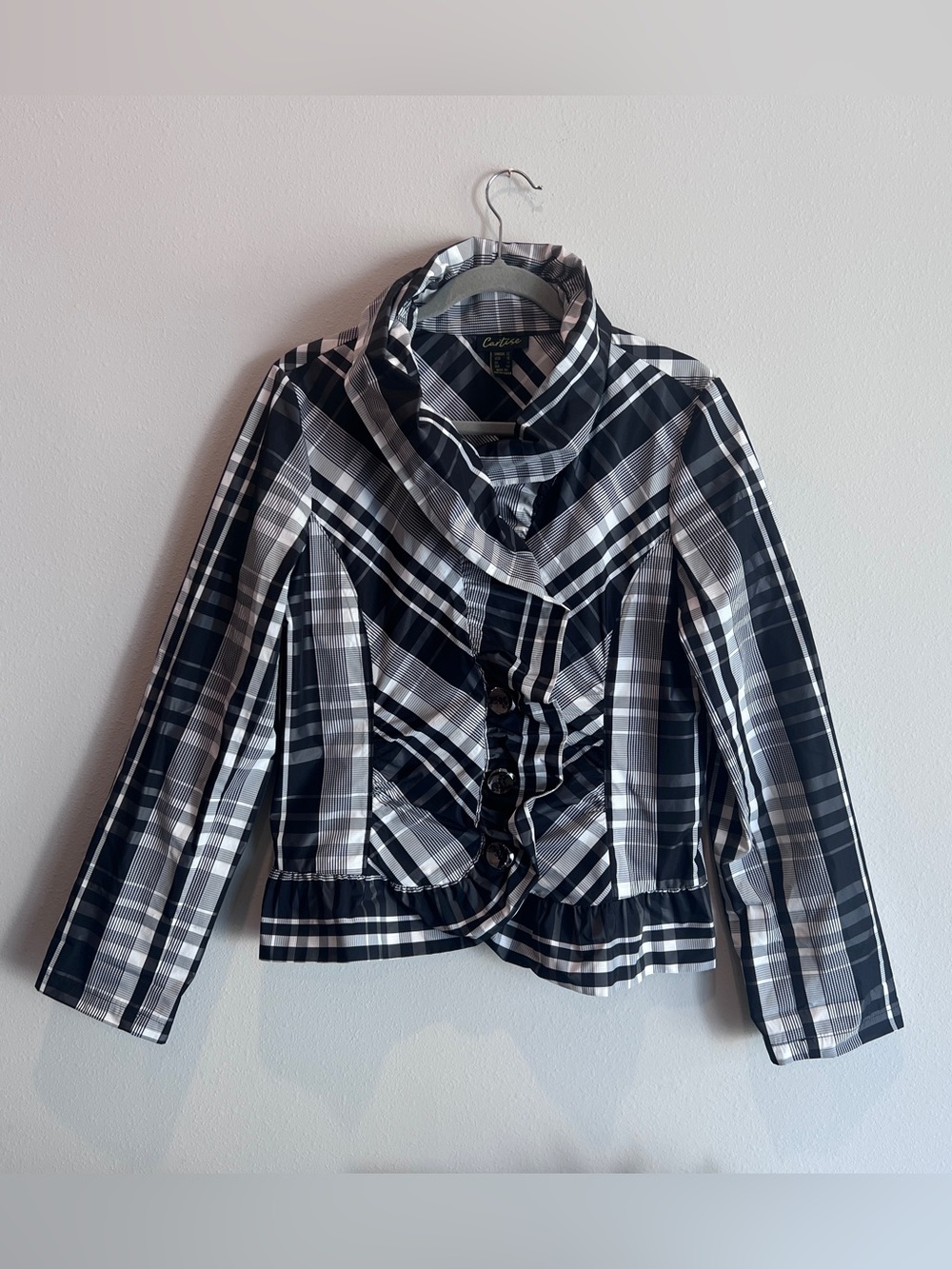 Cartise Taffeta Plaid Ruffle Jacket Coat Blazer Avant Garde Women Size 10 Goth